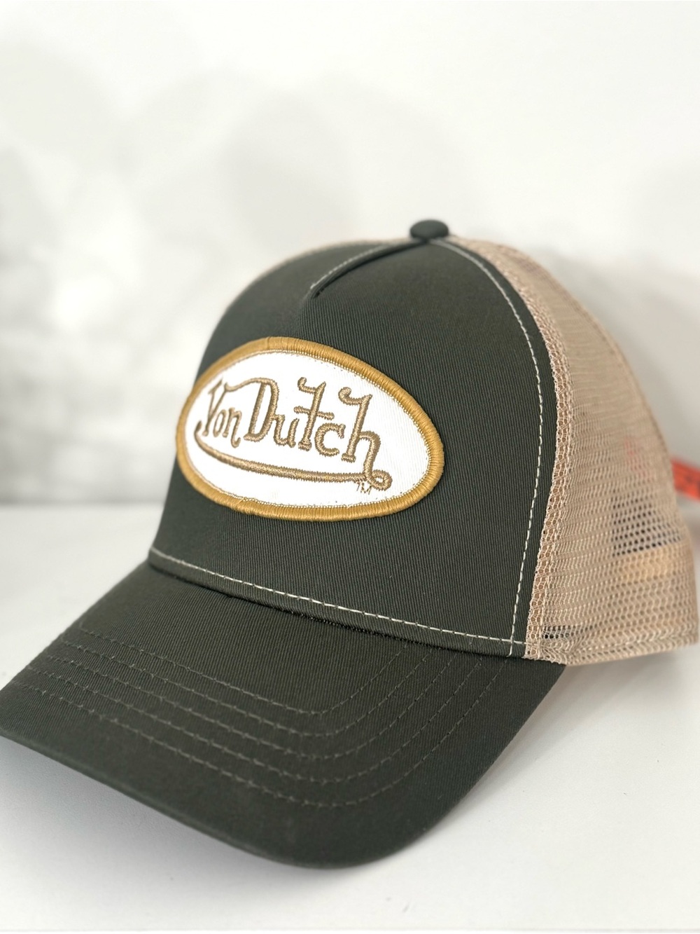 🎉 NEW DROP! NWT Von Dutch Sage Green, Tan and Gold Classic Trucker - Mesh Back